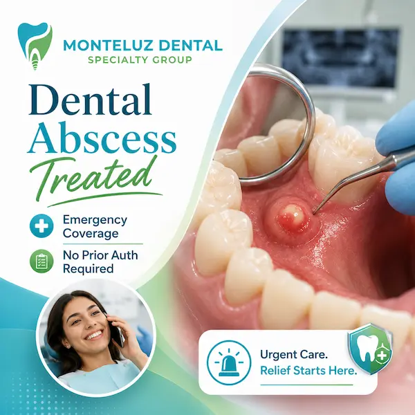 Dental abscess treated — emergency coverage, no prior auth required